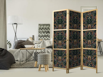 Japanese Room Divider - Baroque Ornaments in Patinated Gold and Browns - Retro Motif