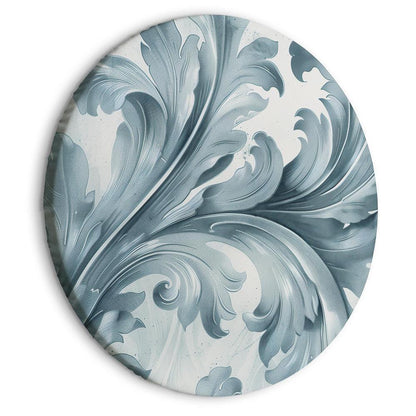 Round Canvas Print - Stone Baroque Ornaments in Light Shades of Gray-Blue