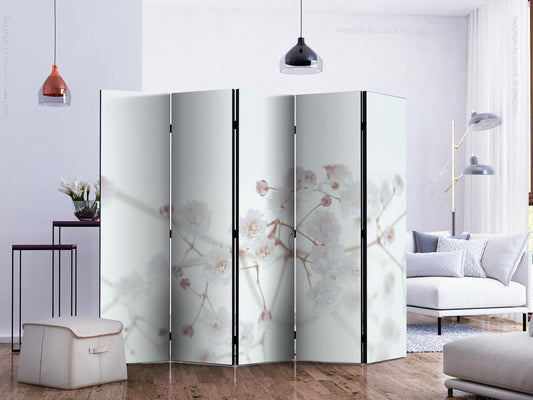 Decorative partition-Room Divider - White Flowers II-Folding Screen Wall Panel by ArtfulPrivacy