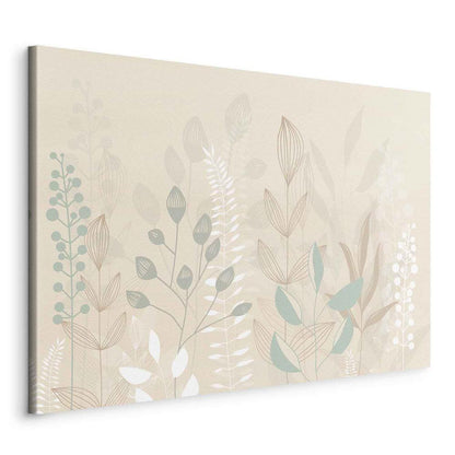 Impression sur toile - Matin dans la prairie - Diverses plantes pastel sur fond beige