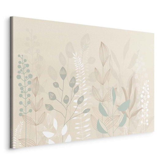 Impression sur toile - Matin dans la prairie - Diverses plantes pastel sur fond beige