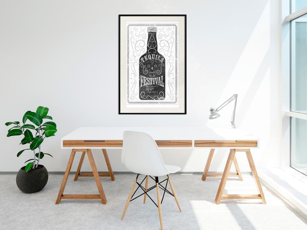 Black and White Framed Poster - Bottle of Tequila-artwork for wall with acrylic glass protection