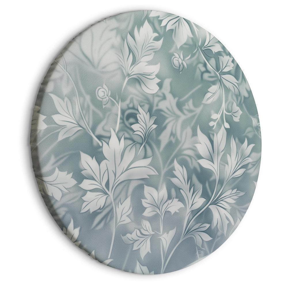 Round Canvas Print - Ornaments in Worn Muted Turquoises: Delicate Plant Pattern