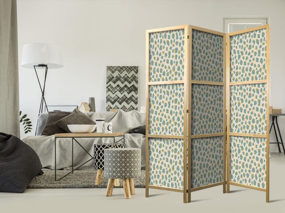 Japanese Room Divider - Giraffe Pattern - Animal Pattern in Turquoise Spots on a Light Background