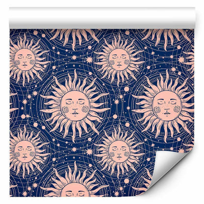 Wallpaper - Sunny Patterns - Repeating sun motif on a navy background