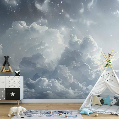 Wall Mural - Astral Calm: Stars Scattered Over Delicate Clouds