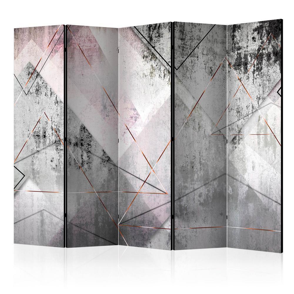 Room Divider - Triangular Perspective II- A 5 Panel Folding Screen For Living rooms, bedrooms or home office, decorative folding screen made with wood and canvas