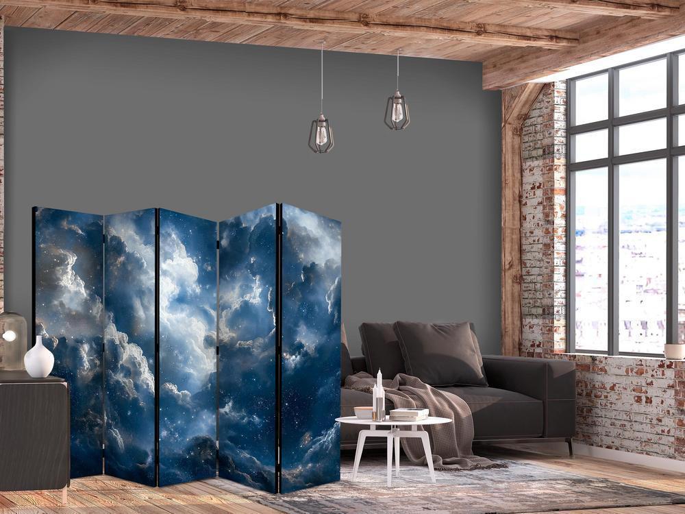 Room Divider - Astronomical Wonders: Clouds and Stars in Harmonious Combination- A 5 Panel Folding Screen For Living rooms, bedrooms or home office, decorative folding screen made with wood and canvas