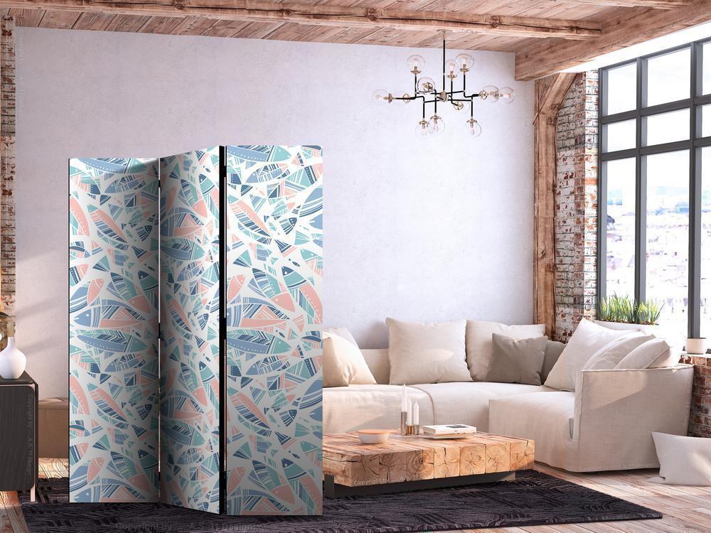 Room Divider - Fish in Minimalist Style - Fish in Aztec Style in Pastel Color Shades on a White Background