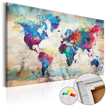 Decorative Pinboard - World Map: Colourful Madness