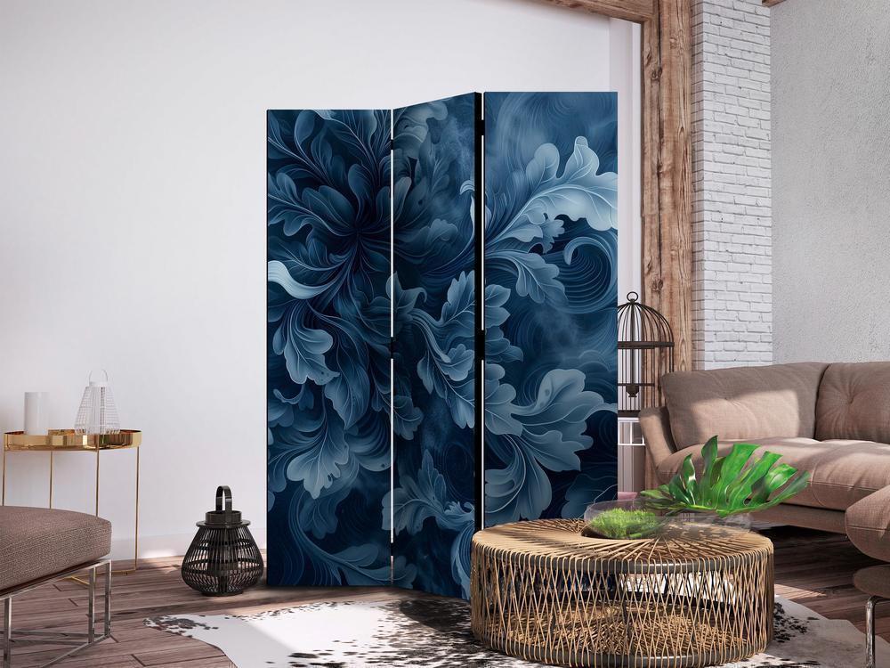 Room Divider - Abstract Ornaments - Dark Blue Victorian Leaves