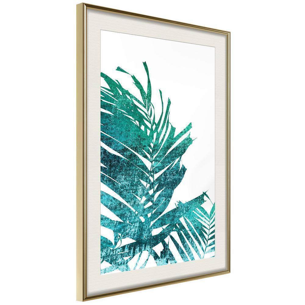 Botanical Wall Art - Teal Palm on White Background-artwork for wall with acrylic glass protection