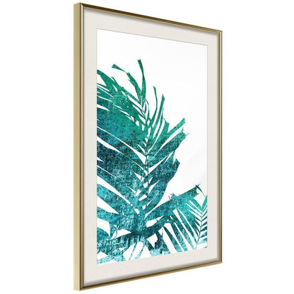 Botanical Wall Art - Teal Palm on White Background-artwork for wall with acrylic glass protection