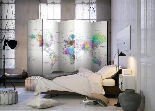 Decorative partition-Room Divider - White-colorful world map-Folding Screen Wall Panel by ArtfulPrivacy
