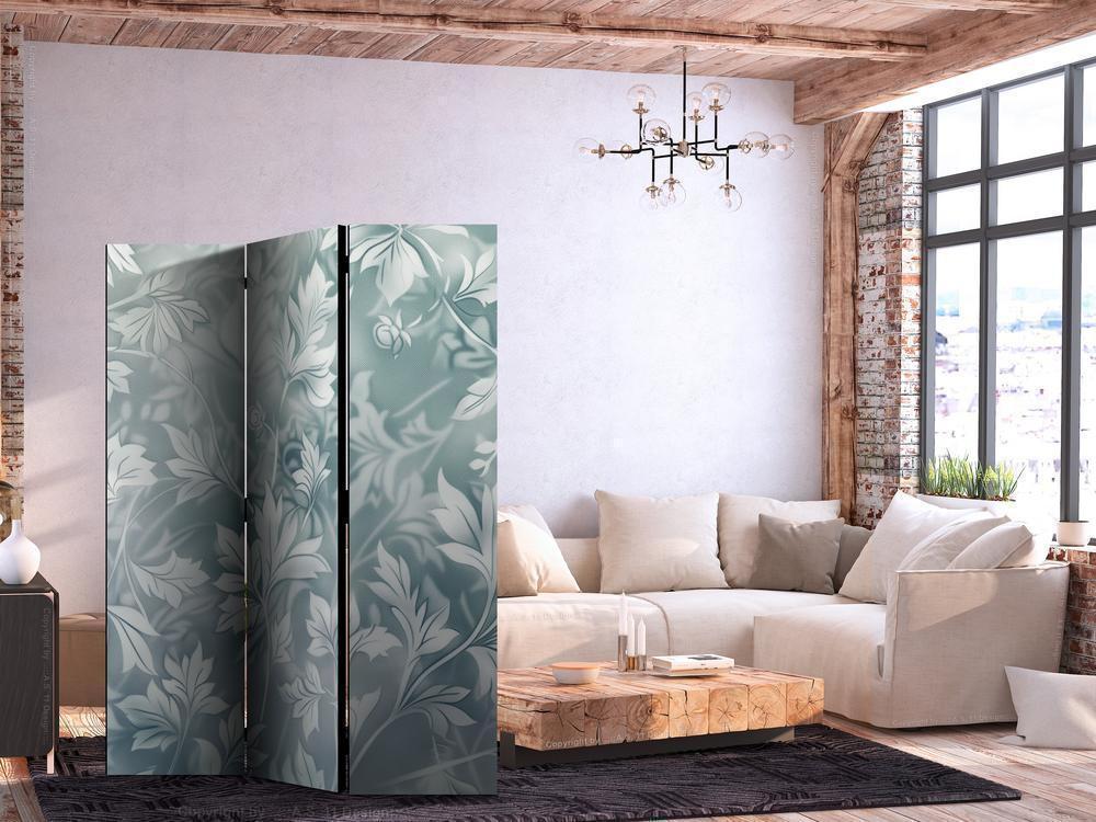 Room Divider - Ornaments in Rubbed Faded Turquoise - Delicate Floral Pattern