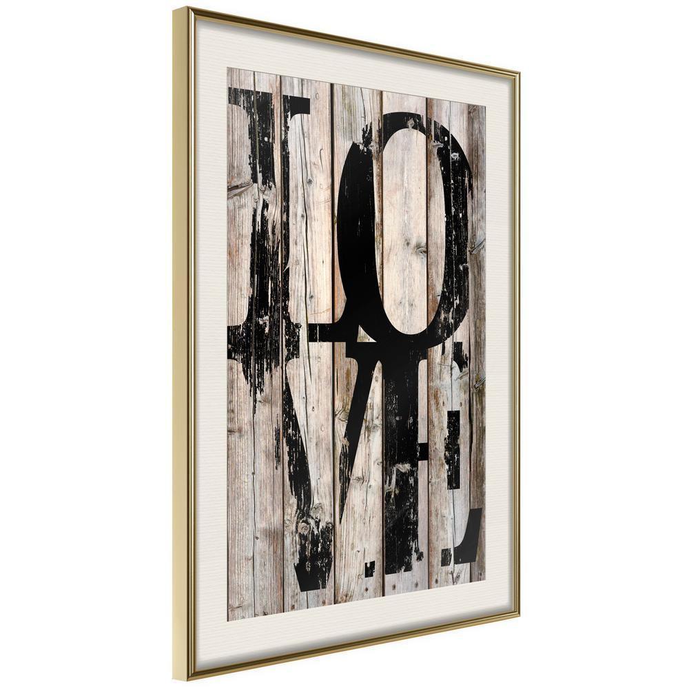 Typography Framed Art Print - Vintage: Love-artwork for wall with acrylic glass protection