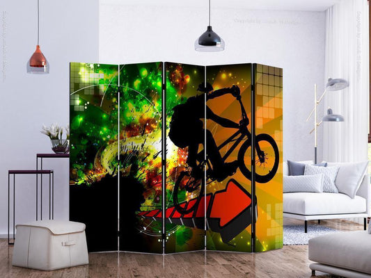 Decorative partition-Room Divider - Bicycle Tricks II-Folding Screen Wall Panel by ArtfulPrivacy