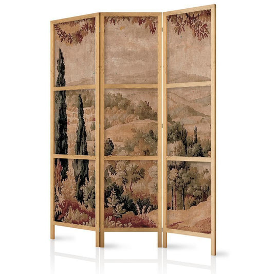 Japanese Room Divider - Landscape with Cypresses - Old Tapestry with Mediterranean Vegetation