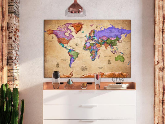 Cork board Canvas with design - Decorative Pinboard - Colourful Travels (1 Part) Wide-ArtfulPrivacy