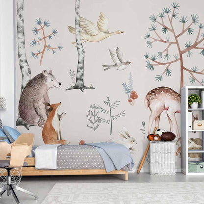 Wall Mural - Forest Land With Animals Painted in Watercolours