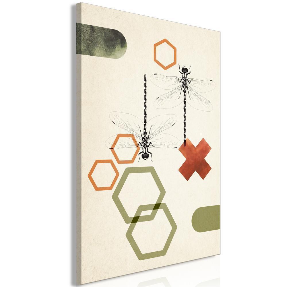 Canvas Print - Dragonflies and Geometry (1 Part) Vertical-ArtfulPrivacy-Wall Art Collection