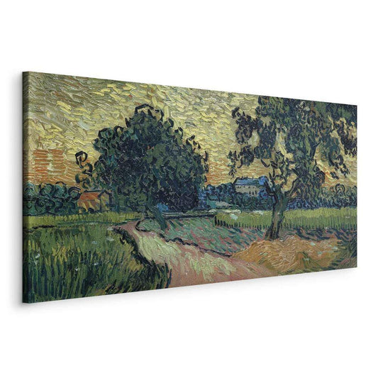 Impression sur toile - Paysage avec le château d'Auvers au coucher du soleil (Vincent Van Gogh)