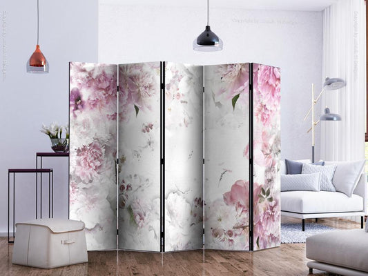 Decorative partition-Room Divider - Dancing peonies II-Folding Screen Wall Panel by ArtfulPrivacy