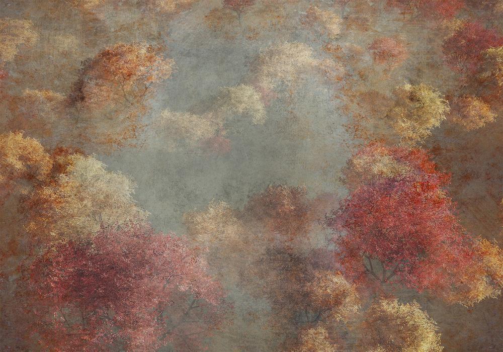 Wall Mural - Nature in autumn - landscape of autumn trees in painted retro style-Wall Murals-ArtfulPrivacy