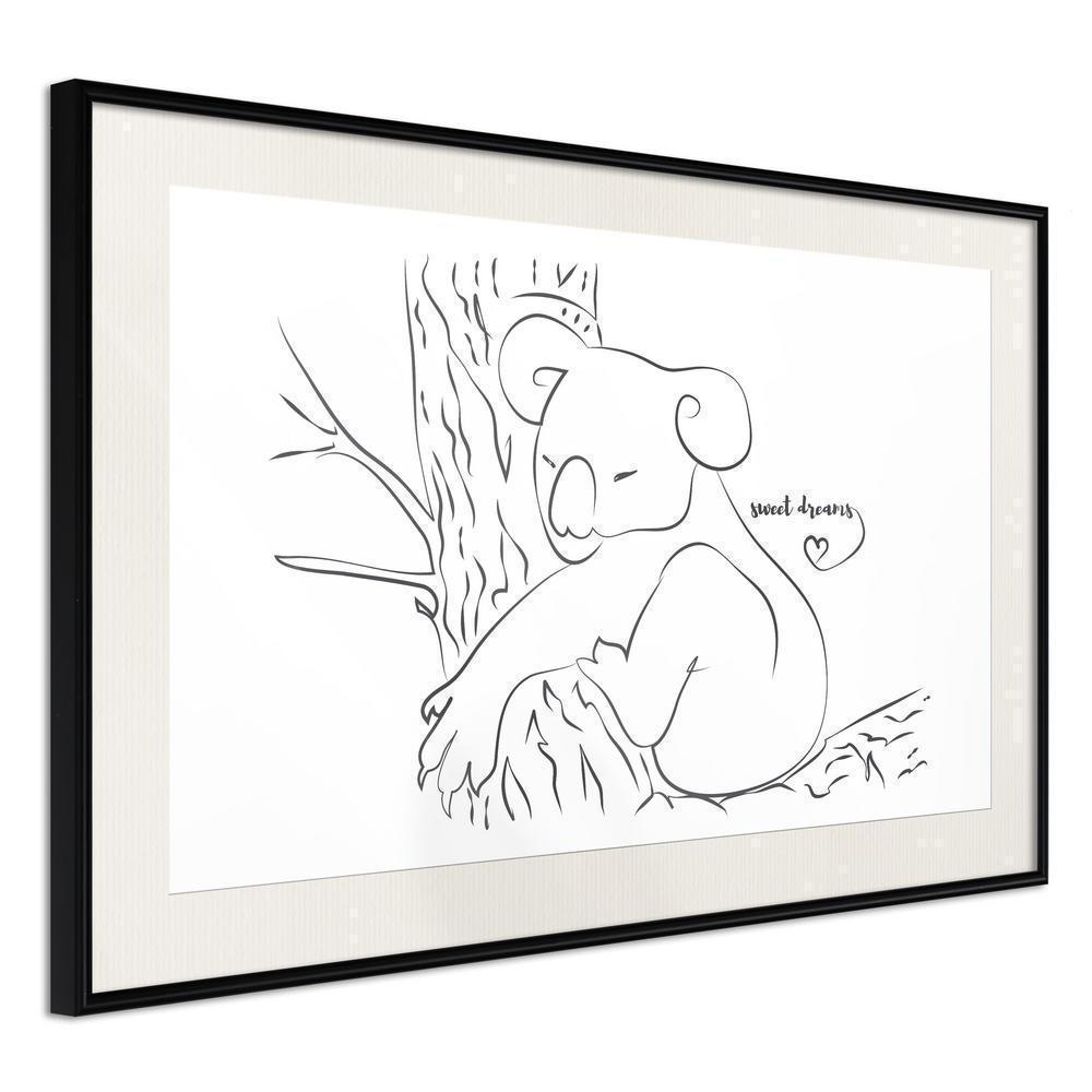 Black and White Framed Poster - Resting Koala-artwork for wall with acrylic glass protection