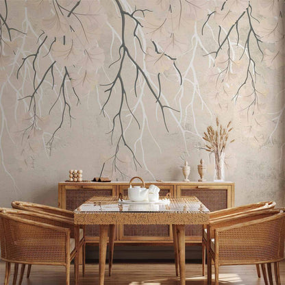 Wall Mural - Abstract falling leaves - subtle nature motif with branches