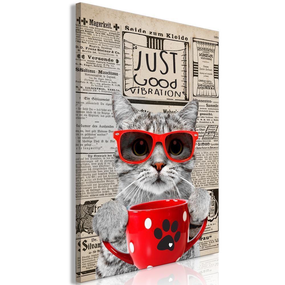 Canvas Print - Cat With Coffee (1 Part) Vertical-ArtfulPrivacy-Wall Art Collection