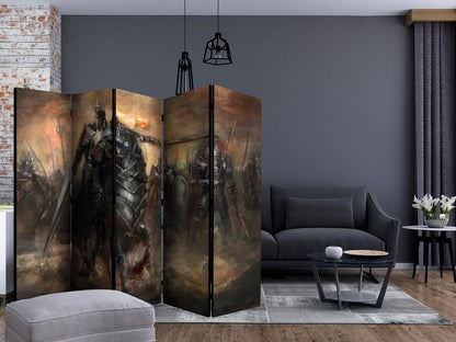 Room Divider - Dragon castle II- A 5 Panel Folding Screen For Living rooms, bedrooms or home office, decorative folding screen made with wood and canvas