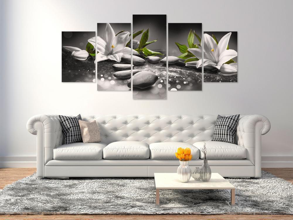 Canvas Print - Lilies and Stones (5 Parts) Wide Grey-ArtfulPrivacy-Wall Art Collection