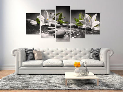 Canvas Print - Lilies and Stones (5 Parts) Wide Grey-ArtfulPrivacy-Wall Art Collection