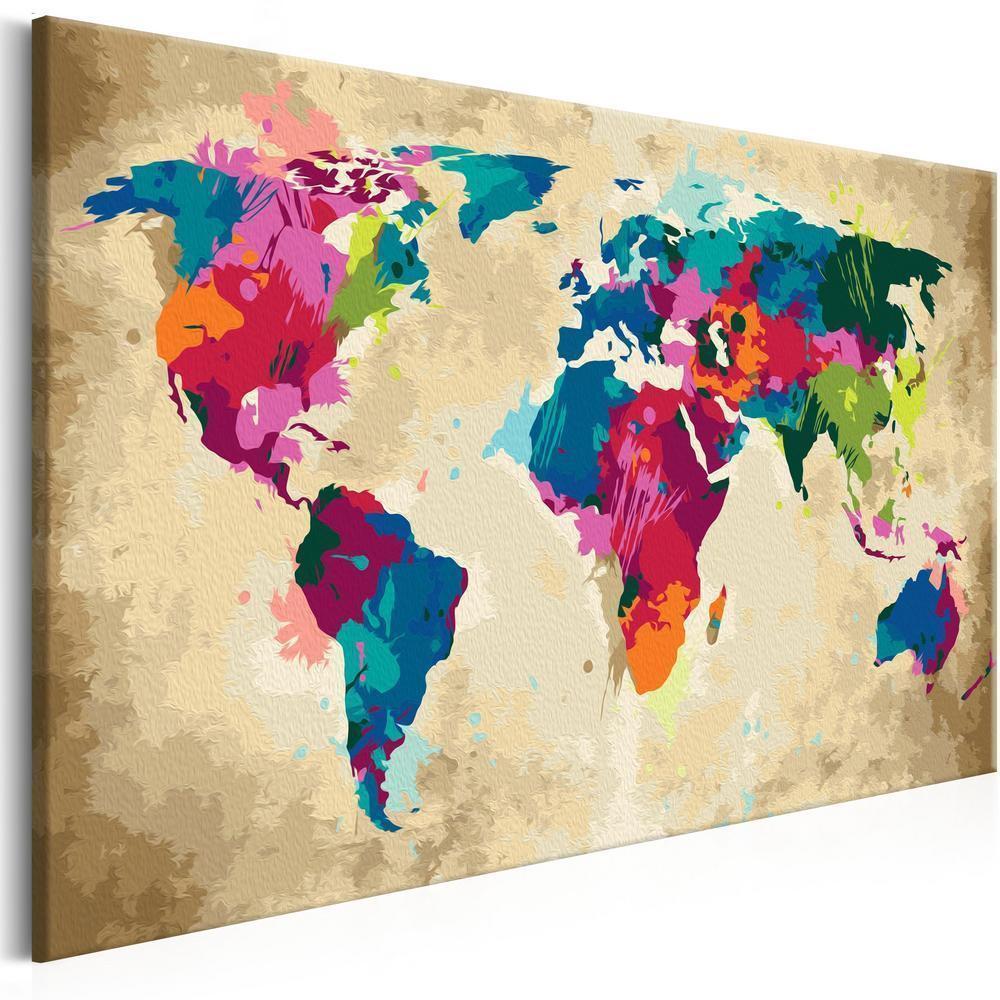 Start learning Painting - Paint By Numbers Kit - World Map (Colourful) - new hobby