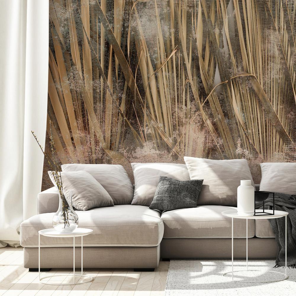 Wall Mural - Dry leaves - landscape of tall grasses in boho style with paint patterns-Wall Murals-ArtfulPrivacy