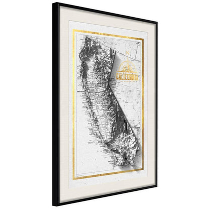 Golden Art Poster - Raised Relief Map: California-artwork for wall with acrylic glass protection