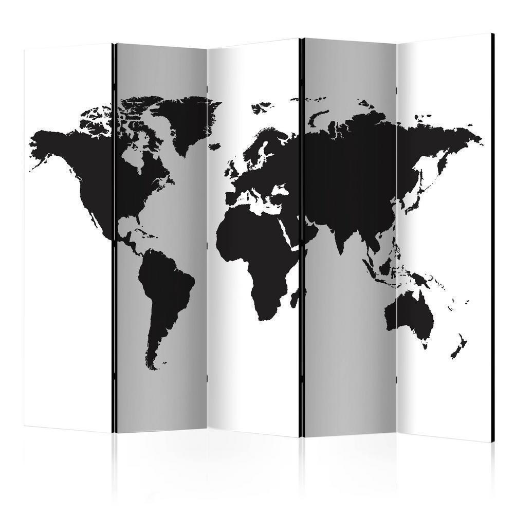 Room Divider - Black & White World II- A 5 Panel Folding Screen For Living rooms, bedrooms or home office, decorative folding screen made with wood and canvas