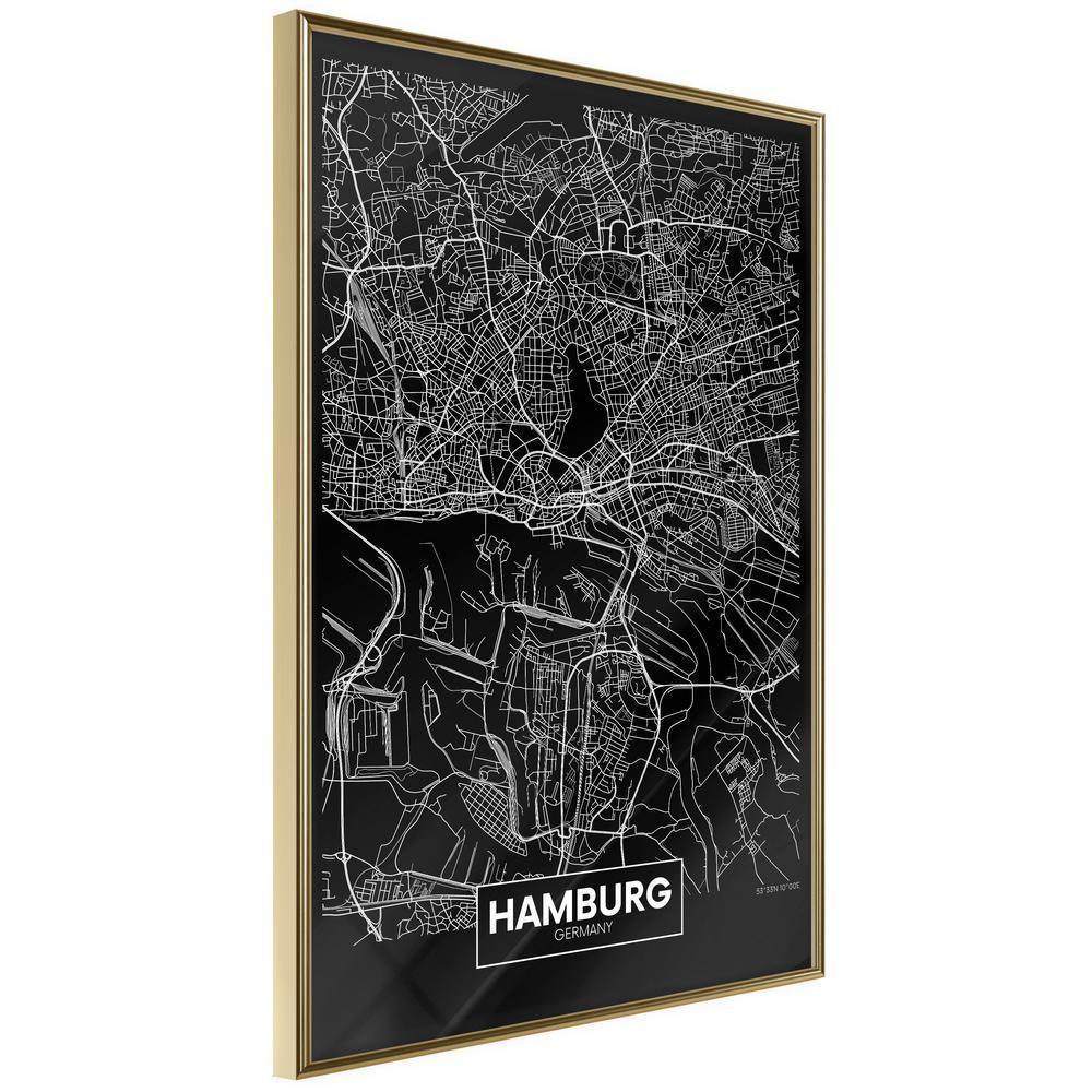 Wall Art Framed - City Map: Hamburg (Dark)-artwork for wall with acrylic glass protection