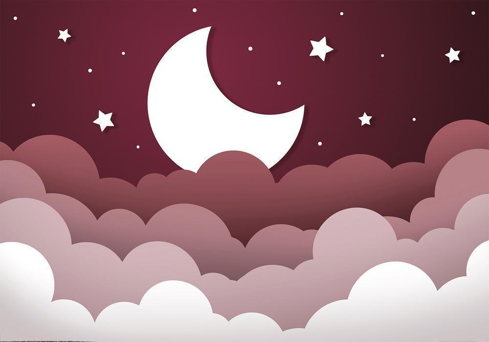 Wall Mural - Moon dream - clouds in a maroon sky with stars for children-Wall Murals-ArtfulPrivacy