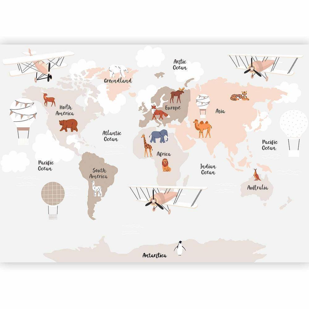 Wall Mural - World Map in Beige Tones for Children's Room