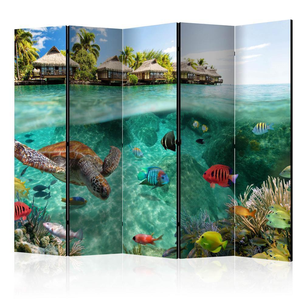 Room Divider - Under the surface of water II- A 5 Panel Folding Screen For Living rooms, bedrooms or home office, decorative folding screen made with wood and canvas