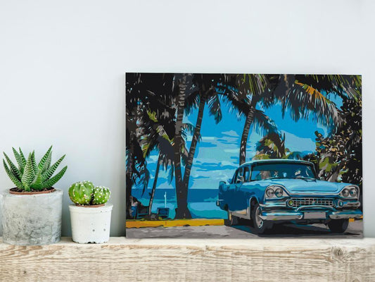 Start learning Painting - Paint By Numbers Kit - Car under Palm Trees - new hobby