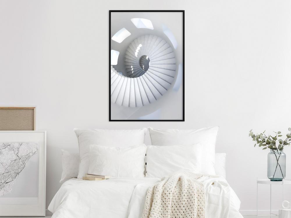 Black and White Framed Poster - Spiral Stairs-artwork for wall with acrylic glass protection
