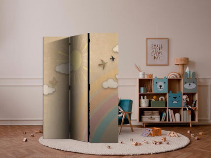 Room Divider - Holiday Sky - A Rainbow on a Sunny Day and Flying Birds