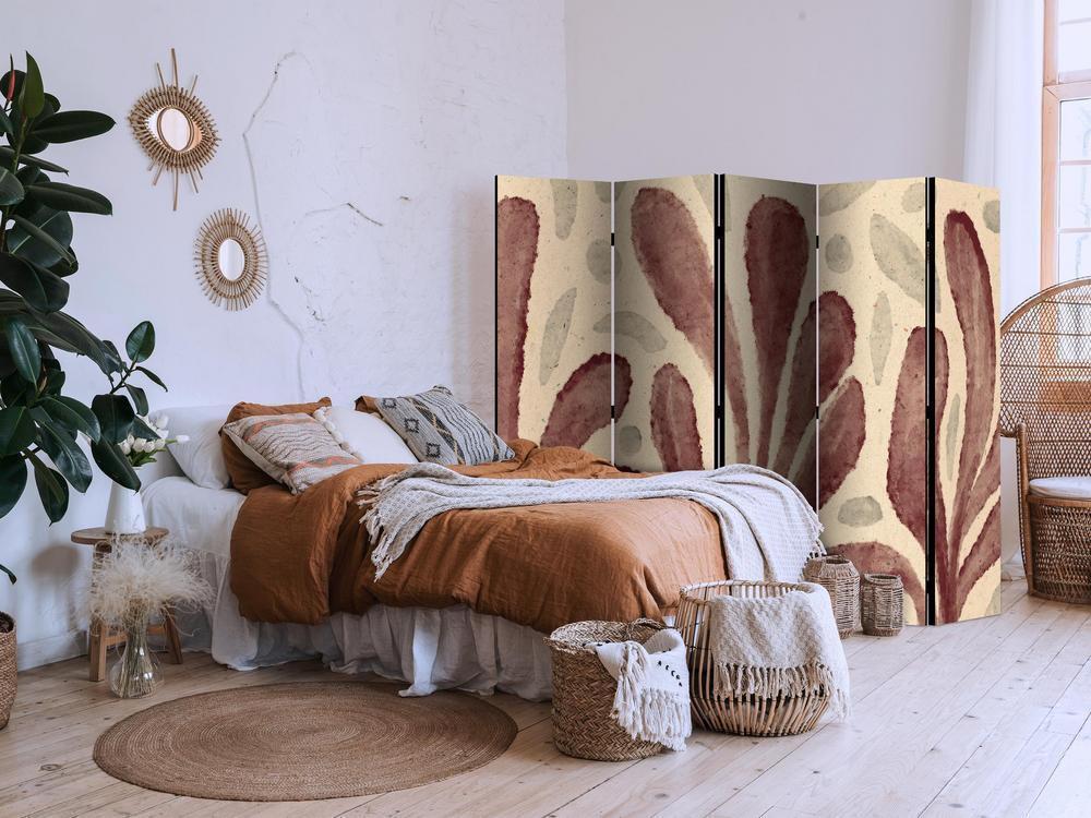 Room Divider - Waving Leaves - Irregular Plant Shapes in the Style of Matisse- A 5 Panel Folding Screen For Living rooms, bedrooms or home office, decorative folding screen made with wood and canvas