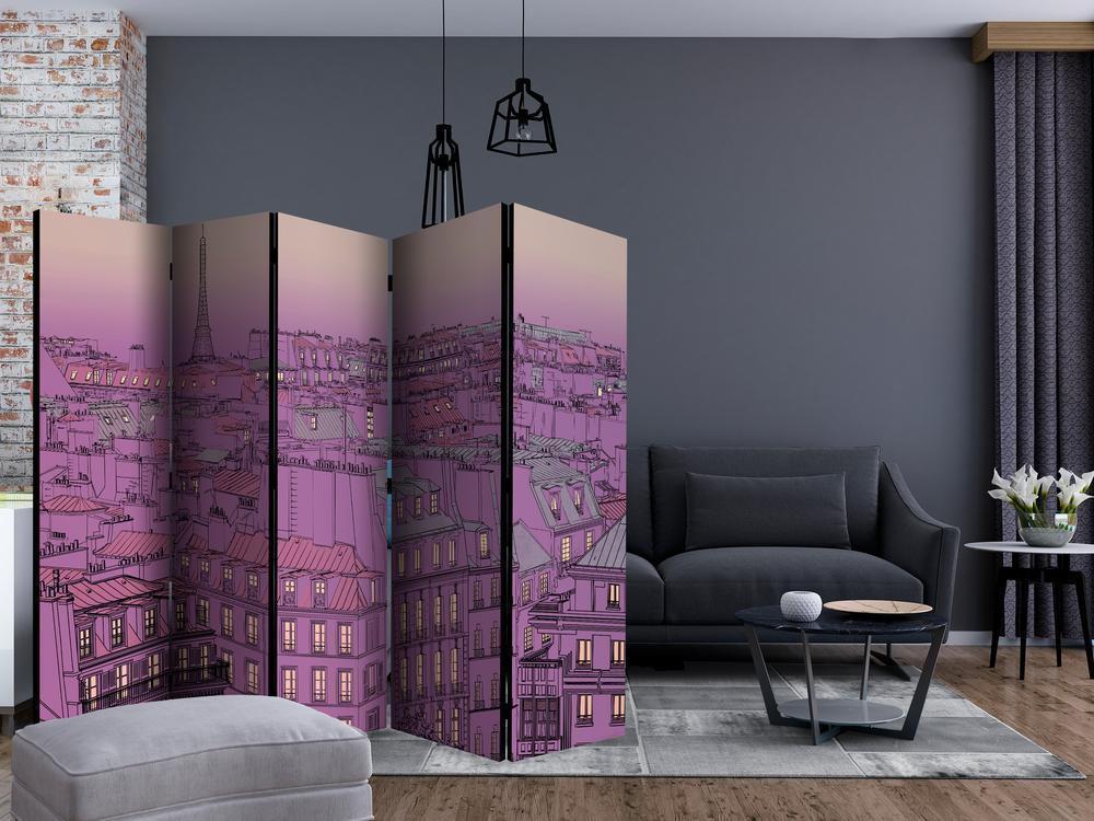 Room Divider - Friday evening in Paris II- A 5 Panel Folding Screen For Living rooms, bedrooms or home office, decorative folding screen made with wood and canvas