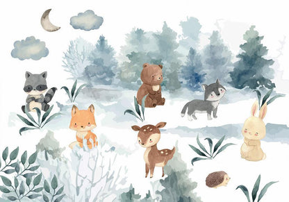 Wall Mural - Forest Games - Animals in a Forest Painted in Watercolours-Wall Murals-ArtfulPrivacy