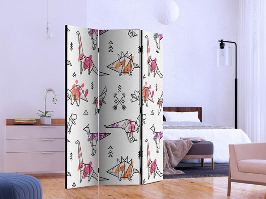Decorative partition-Room Divider - Origami Dinosaurs-Folding Screen Wall Panel by ArtfulPrivacy