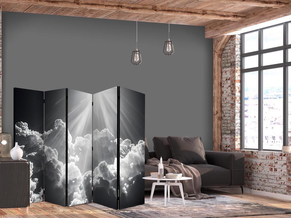 Room Divider - Hope in the Clouds: Inspiring Rays of the Sun – Awaken Emotions- A 5 Panel Folding Screen For Living rooms, bedrooms or home office, decorative folding screen made with wood and canvas